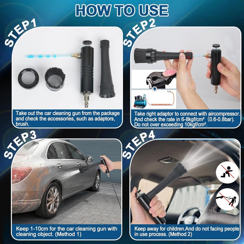 Senduzll Tornado Car Cleaning Gun, Dry Car Detailing Tools, Aluminum Alloy Bearing Nozzlefor, Car Quickly Blasts Dirt and Dust Works with Air Compressor (Gray) - Image 4
